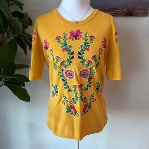 Chelsea & Theodore Yellow Floral Embroidered Tee
